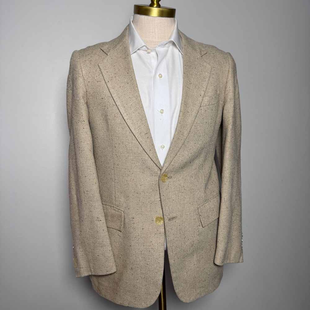 Le Tigre Blazer Mens 38R Tan Speckled Silk Blend Vintage Two Button Sport Coat